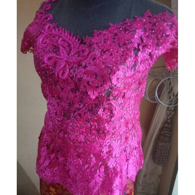 Kebaya tilestik premium pink soft pink murah