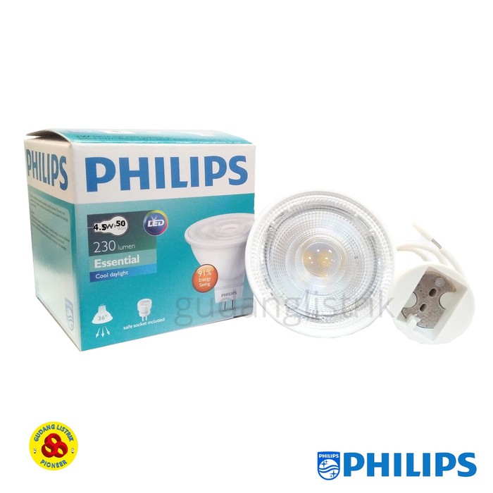 PHILIPS Halogen LED MR16 4.5W Putih 36D 220V Essential 4,5W CDL 6500K