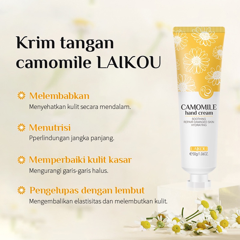 LAIKOU Camomile Krim Tangan Menghidrasi Menutrisi Melembutkan Kulit Mengurangi Kerutan 30g