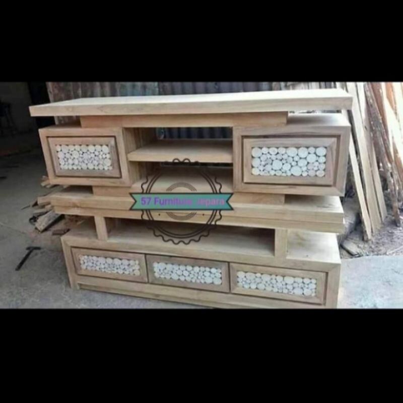 Bufet panjang motif minimalis meja tv kayu jati mentahan
