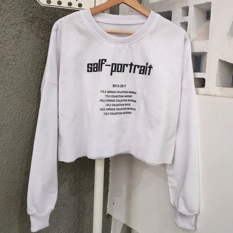 Sweater Crop Wanita Self Potrait Bahan Pleece Korean Style