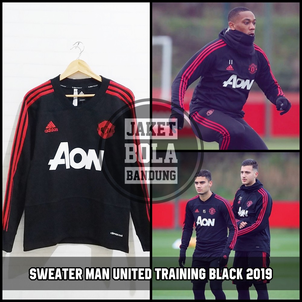 SWEATER MANCHESTER UNITED TRAINING BLACK 2019. FREE PASANG INISIAL SESUKAMU
