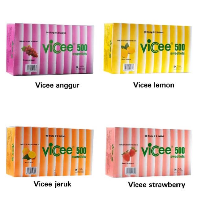 Vicee 500 Tablet Hisap Vitamin C / 50 Strip / 100 Tablet / 1 Dus