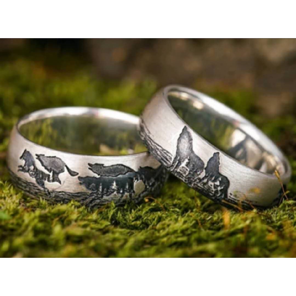 Cincin Pasangan Desain Serigala Prairie Gaya Eropa Dan Amerika