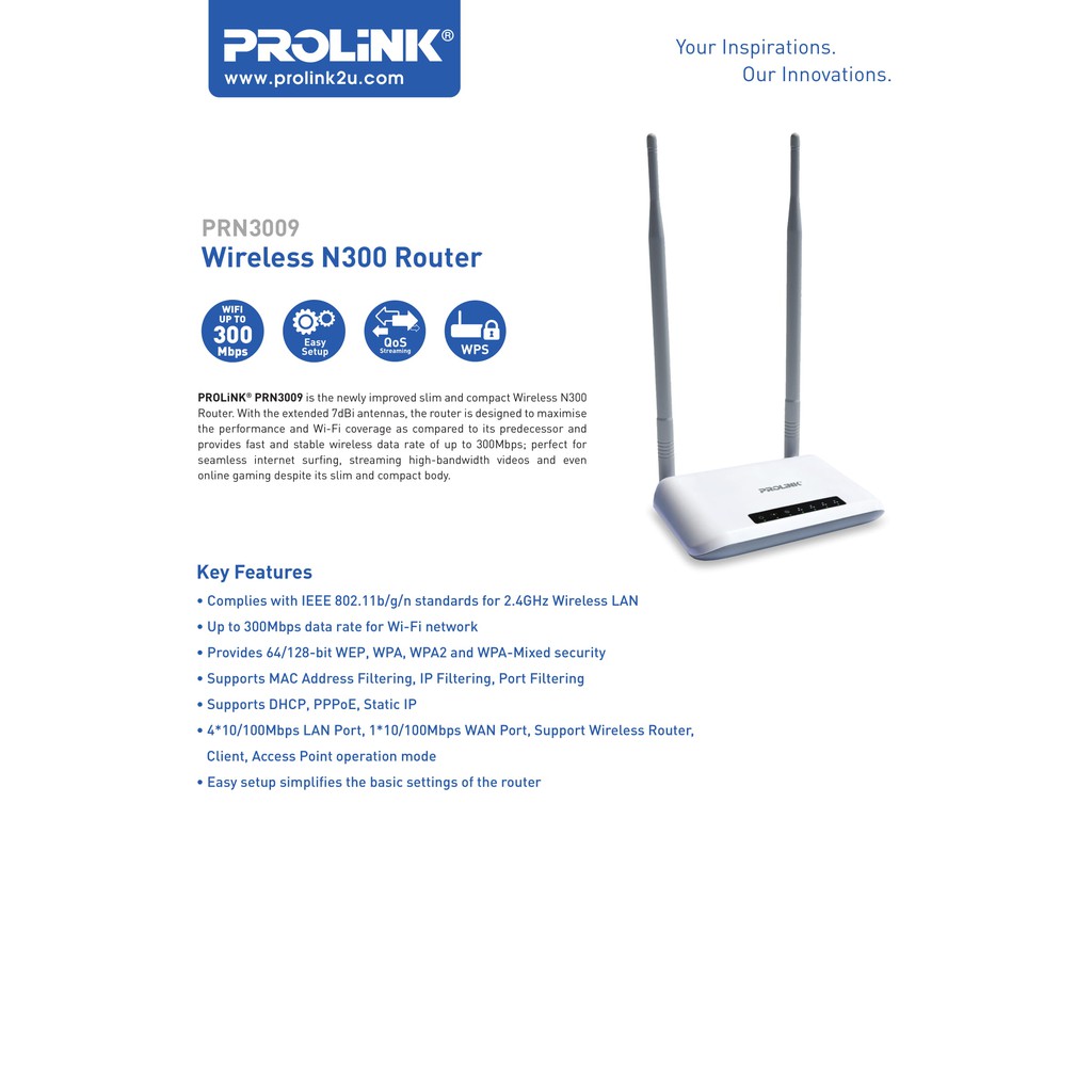 Prolink Wireless Router PRN3009 / Router 300Mbps