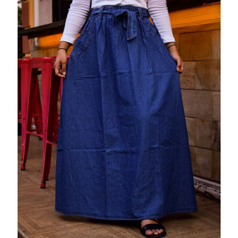 Rok Jeans Jumbo Sispy Fashion Muslim // Rok Jeans Jumbo Variasi Tali Pinggang Full Karet Muter