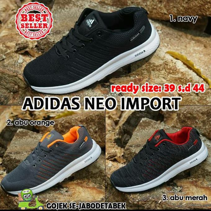 sepatu adidas neo import. sepatu pria. adidas running. shoes adidas - Hitam Putih, 39