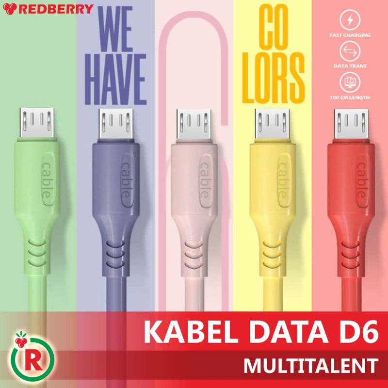 1 Pcs Kabel Data D6 Macaron Color Micro USB Fast Charging 1 Meter Kabel Cas Android