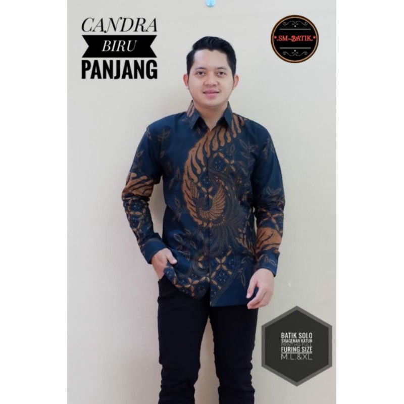 Kemeja Batik Lengan Panjang Warna Navy CANDRA NAVY Baju Batik Lengan Panjang Lapis Furing