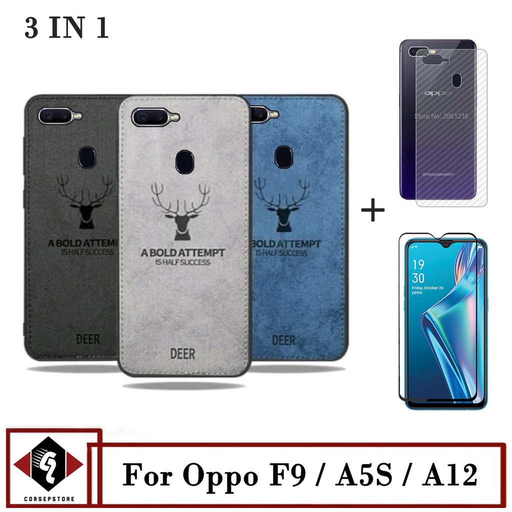 promo 3in1 Casing Oppo A5S / f9 / a11k / a7 / a12 softcase Deer bonus Anti Gores Layar Dan Garskin