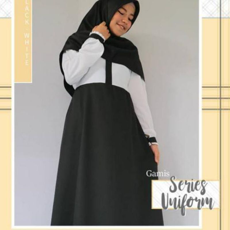 SERAGAM PNS WANITA (GAMIS HITAM PUTIH) SERAGAM KERJA/DINAS/PNS/GURU/PEMDA ORI