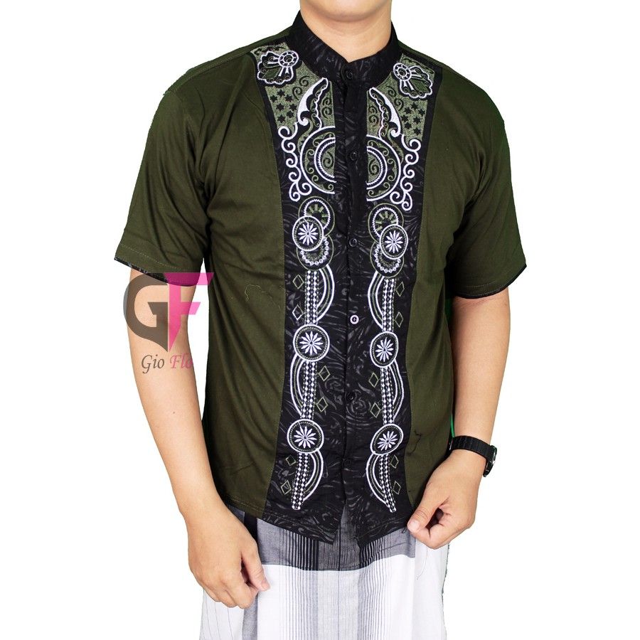 GIOFLO Baju Koko Lebaran Idul Fitri Bordir Lengan Pendek Green / KKS 37