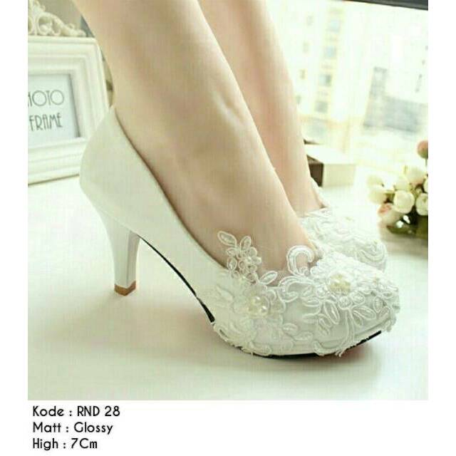 TERLARIS HEELS WEDDING HEELS BRUKAT MUTIARA RND PUTIH CANTIK HEELS RND HEELS RENDA HEELS PENGANTIN
