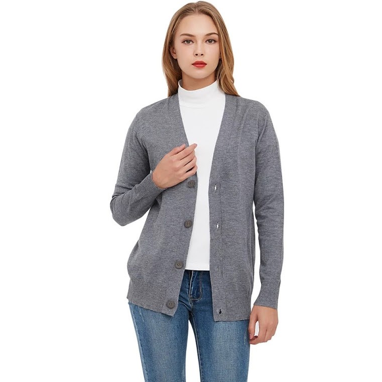 Cardigan Rajut Wanita Oversize XL – 2XL Reike / Female Big Kardi Knit VNeck-Abu Tua
