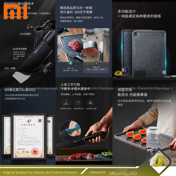 Xiaomi Pisau Dapur Set Youpin OOU Black antibacterial kitchen knife promo