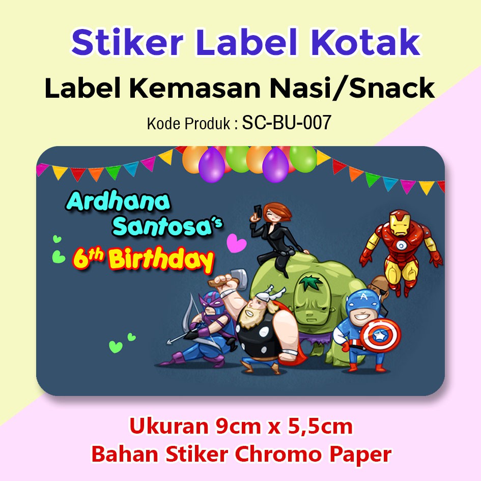 

STIKER LABEL ULANG TAHUN ANAK NASI BENTO SOUVENIR CUTE AVENGER