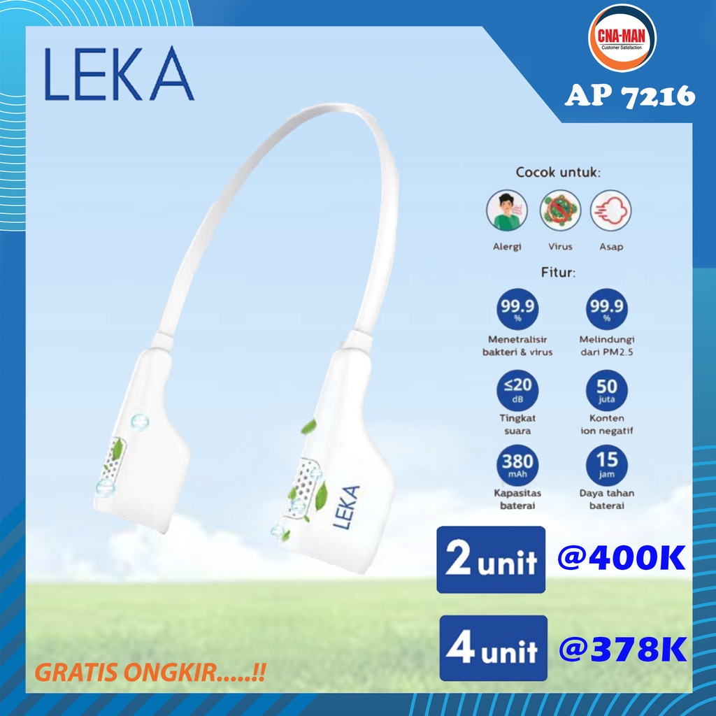 LEKA AP7216 Personal Neckband Ionizer Air Purifier Portable UV Battery