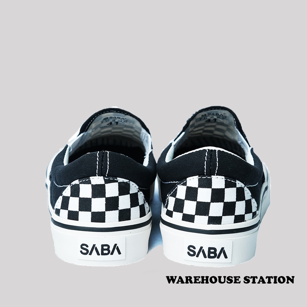 SABA Checkerboard Slip On Black White  - Sepatu Sneakers Casual Pria Wanita