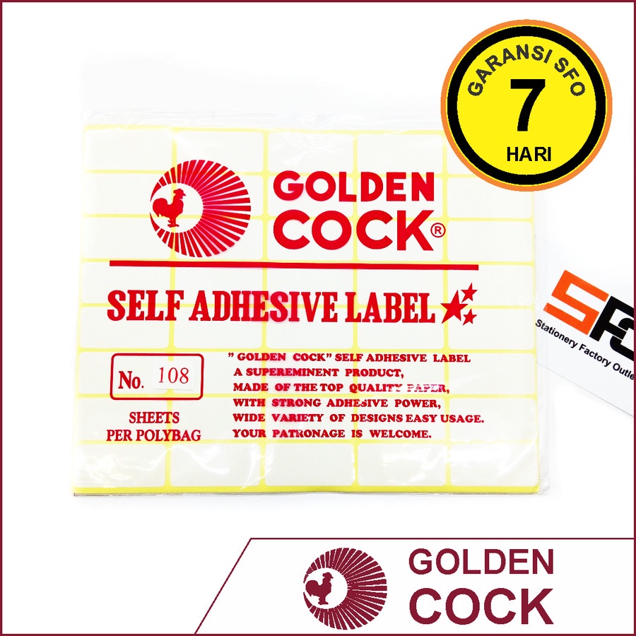 

Label Sticker Golden Cock 108 (19x38mm) - SFO Semarang Official