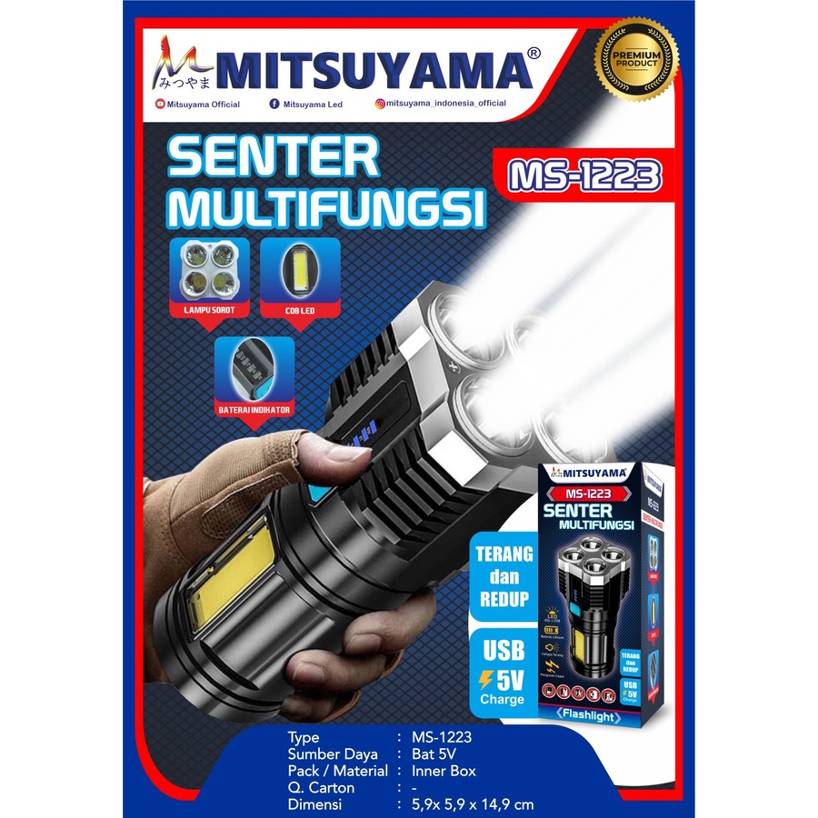 Barangunik2021 - Senter Multifungsi Lampu Sorot COB LED Mitsuyama MS-1223/ Senter tangan T6 Super Terang Ms 1223