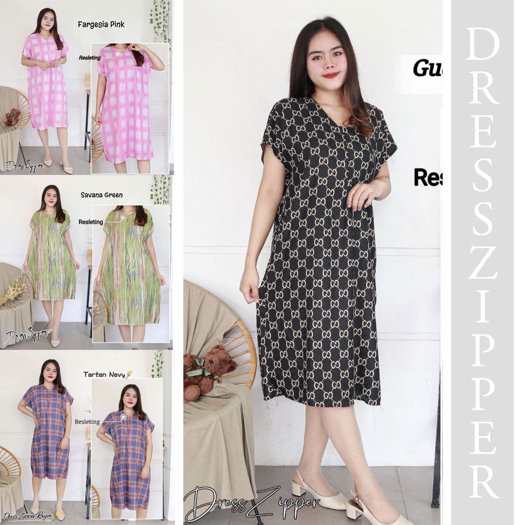 IZANY Dress / Daster Zipper Banyak Motif