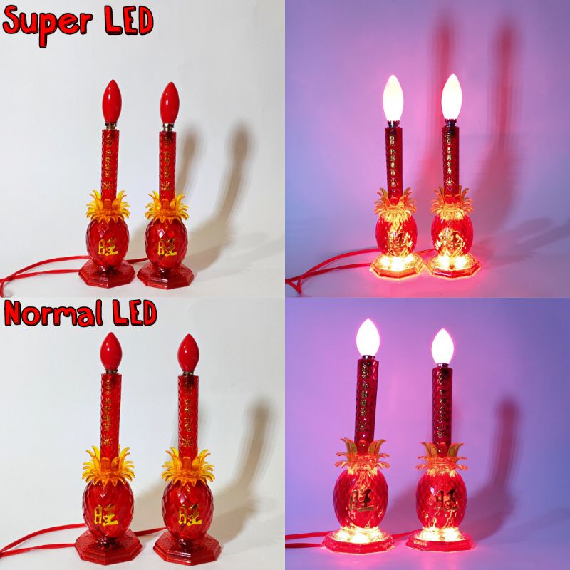 Lampu Altar Sembahyang Puja Motif Nanas Merah LED Kaki Bisa Menyala