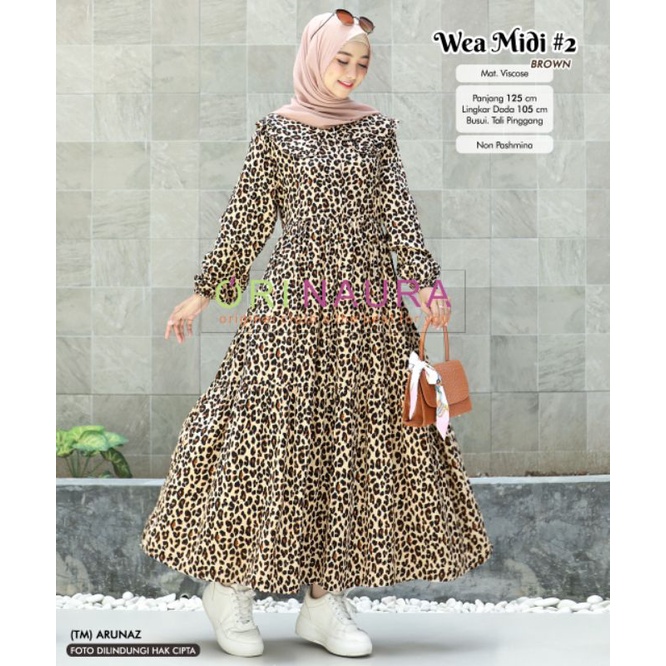 wea midi dress leopard gamis midi motif macan
