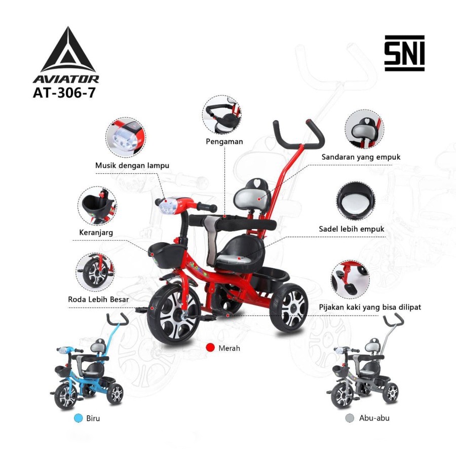 Sepeda Anak Bayi Balita Dorong Roda 3 Tricycle Aviator AT306-7 Ban Eva By Pacific-4
