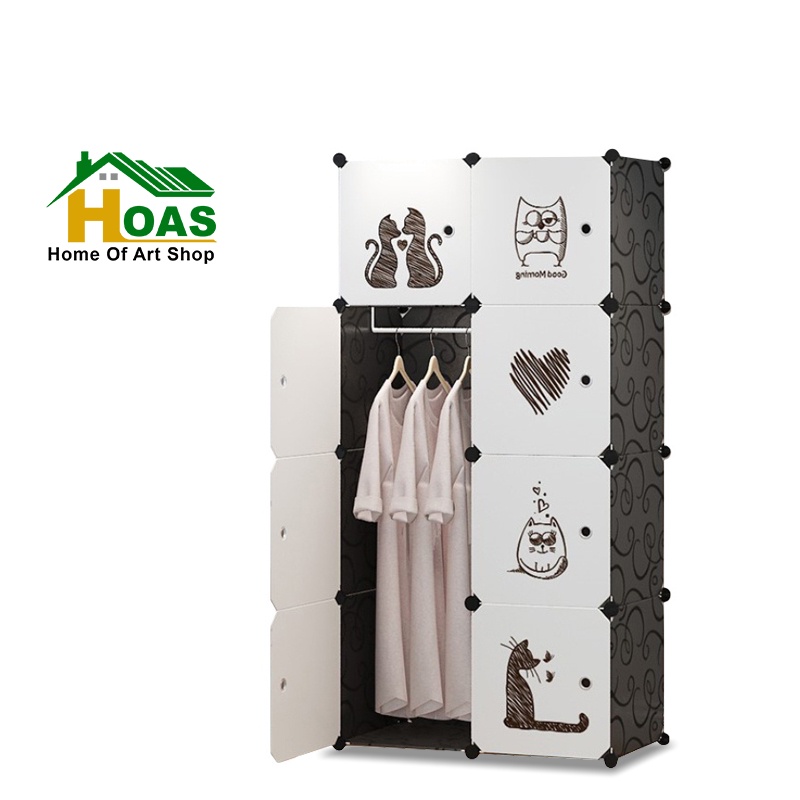 Hoas Lemari Pakaian Plastik Rak Susun Serbaguna Lemari Baju 8 Pintu Kotak Susun Lemari Plastik Resin