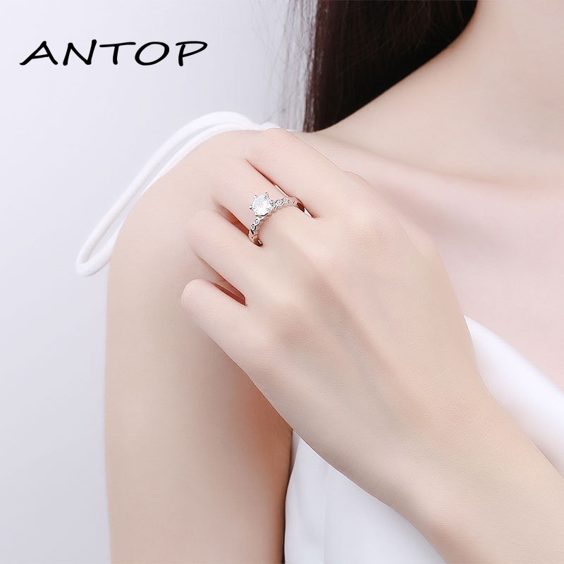 925 Cincin Perak Untuk Wanita Klasik Cincin Pernikahan Berlian Delapan Cabang Perhiasan Yang Dapat Disesuaikan ANTOP