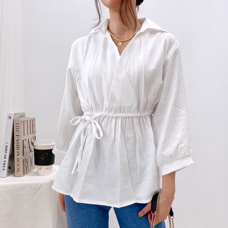 SAQILA Blouse V-Neck Kerah Formal Kimono Tied Waist / Atasan Kerja Wanita / Blouse Daily Casual 0347