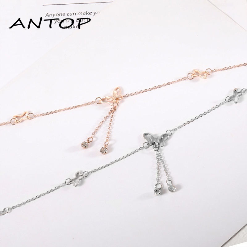 Gelang Kaki Korea Kupu Liontin Retro Wanita Alloy Bracelet Perhiasan Temperamen Ankle Aksesoris ANTOP