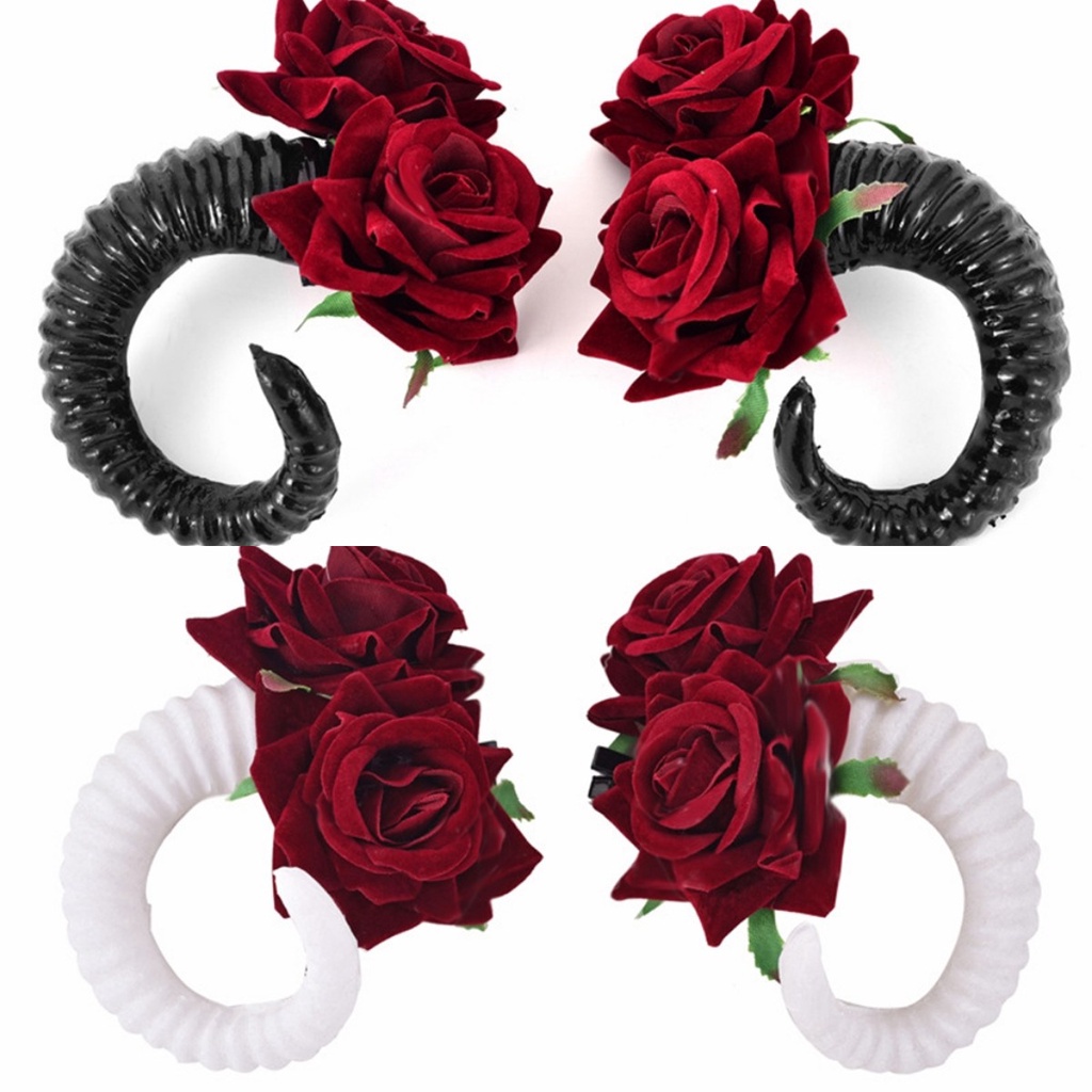 Women Horn Sheep Roses Gothic Hairclip 8577