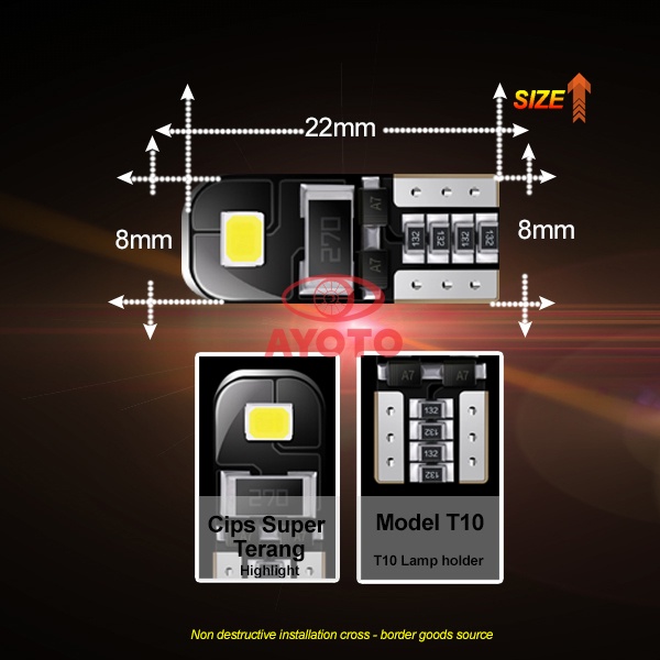 Lampu Sen Senja Motor - Mobil AYOTO T10 Canbus Non Kedip Warna Putih Sepasang