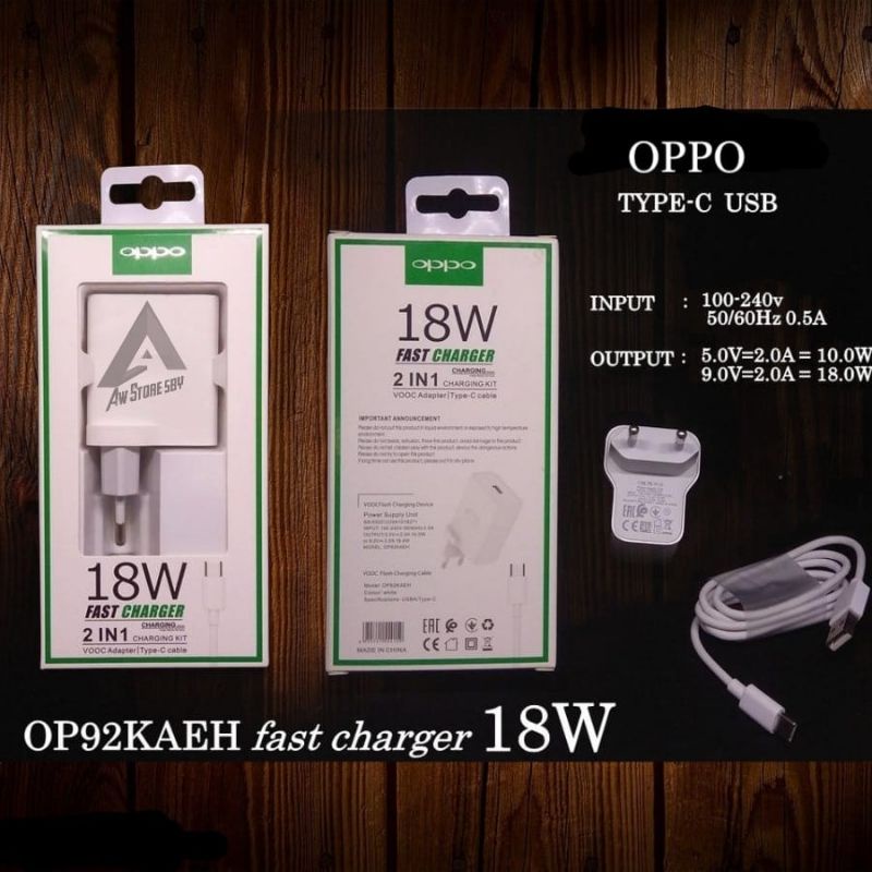 FAST CHARGER OPPO TYPE C 18 WATT FOR OPPO A91/ A33/ A53/ A52/ A92/A16/A17K/A5/A9 2020/A54/ RENO 2 Original 18W Oppo