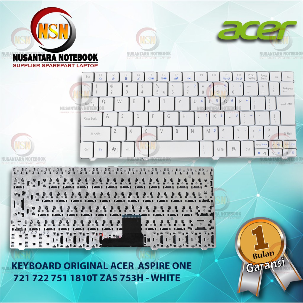 Keyboard Original Acer Aspire One 721 722 751 1810 ZA5 753H - White