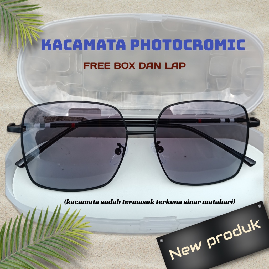 COD kacamata photocromic+anti radiasi frame kotak big FREE BOX+LAP