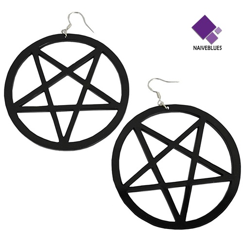 Anting Stud Bentuk Pentacle Hollow Besar Gaya Punk Vintage