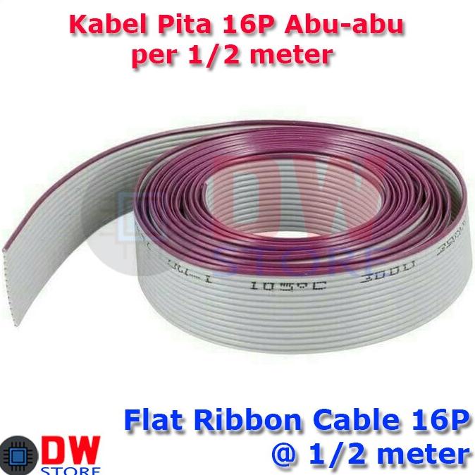 Flat Cable / Kabel Pita 16p Abu - Abu IDC 16 pin @ 0,5 Meter dw-s22 Diminati Banget
