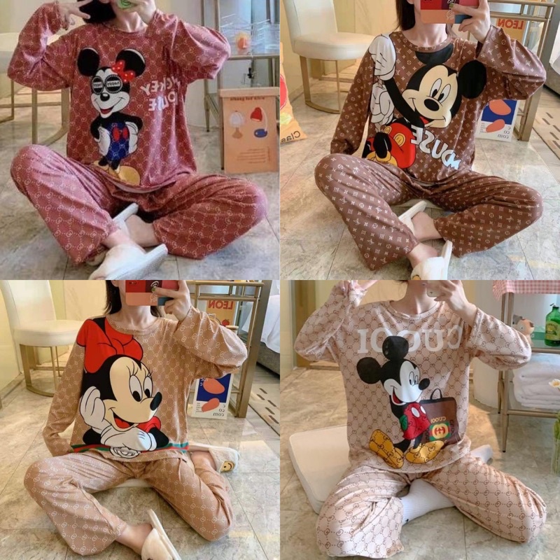 Piyama Import Perempuan Dewasa Pajamas Premium Lembut Chase Leisure Gucci Lv Mickey Minnie Doraemon 