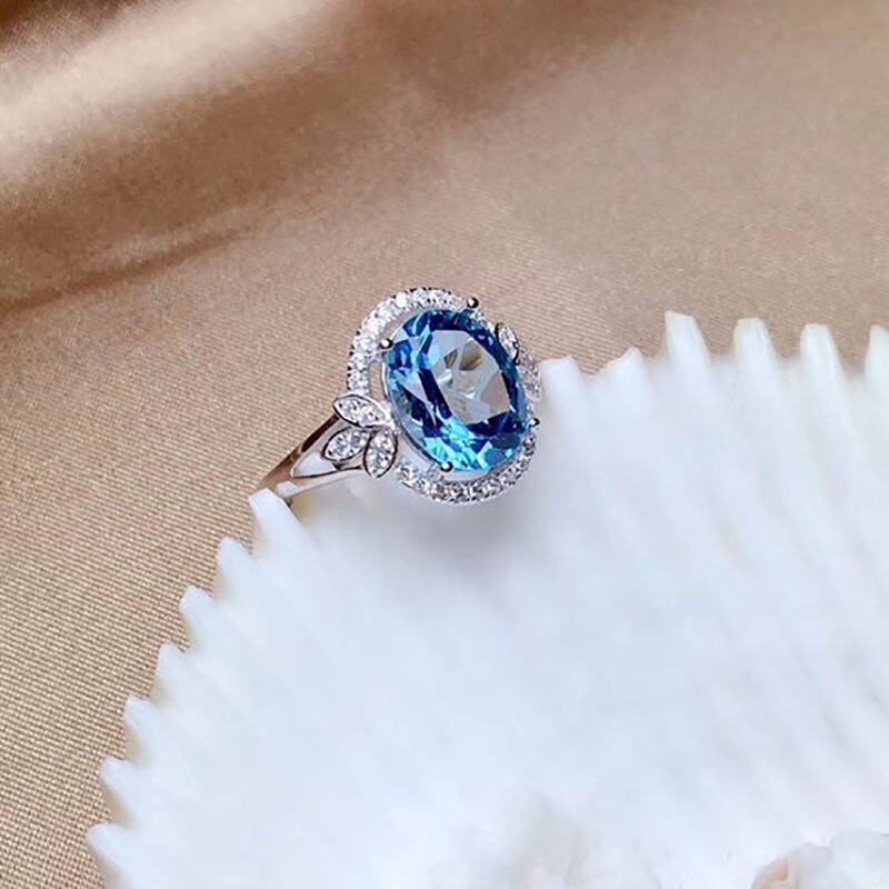 Cincin Zircon Biru Lapis Platinum Gaya Vintage Untuk Wanita