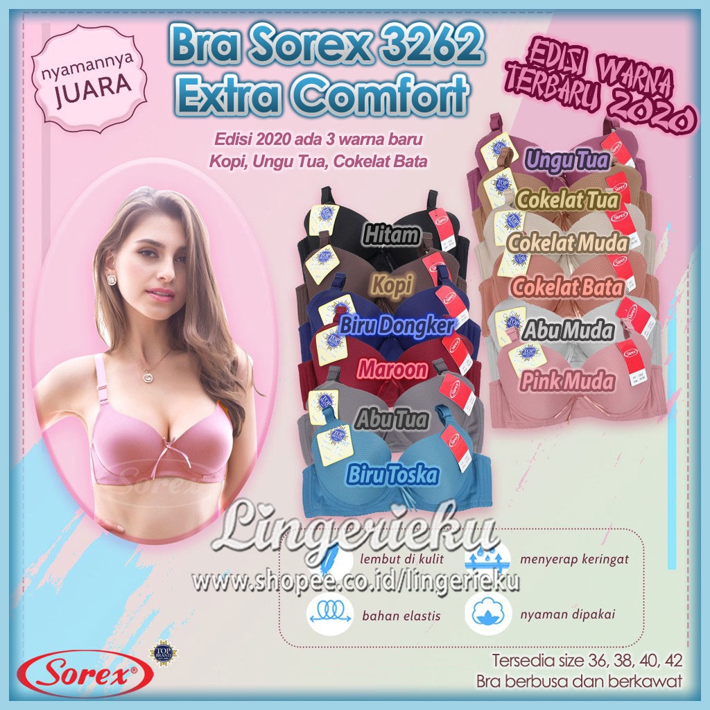 Sorex 3262 BH Bra Wanita Extra Comfort Berkawat Kait 3 Busa Tipis Cup Besar