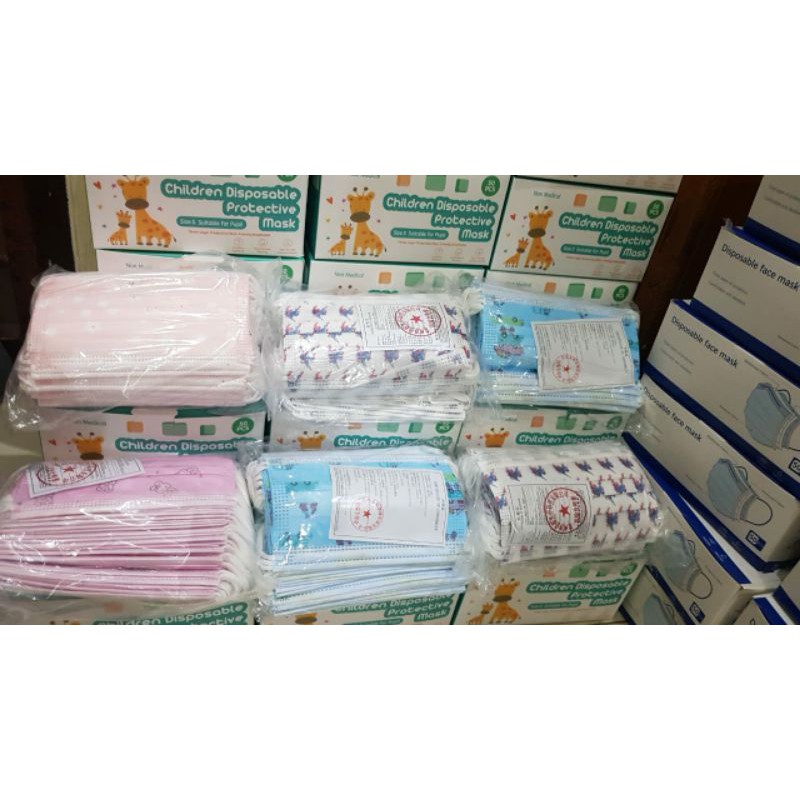 Masker Anak 3ply Masker Children Disposable Protective Mask isi 50pcs