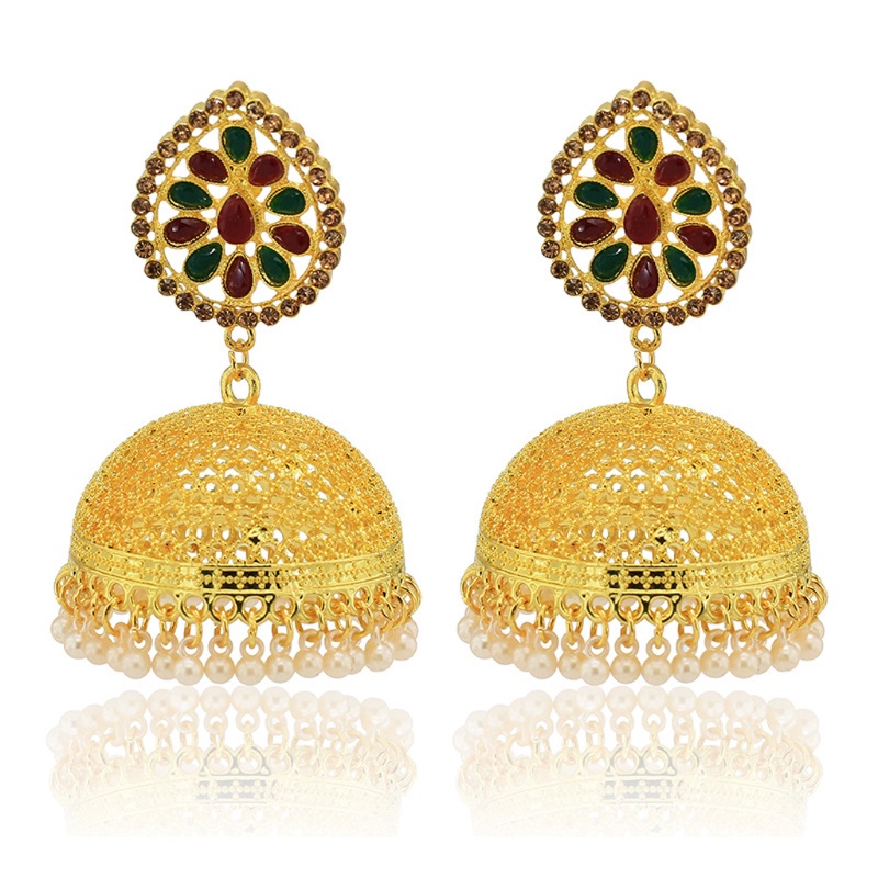 SIY  Indian Ethnic Golden Wedding Enamel Jhumki Jhumka Earrings Fashion Jewelry