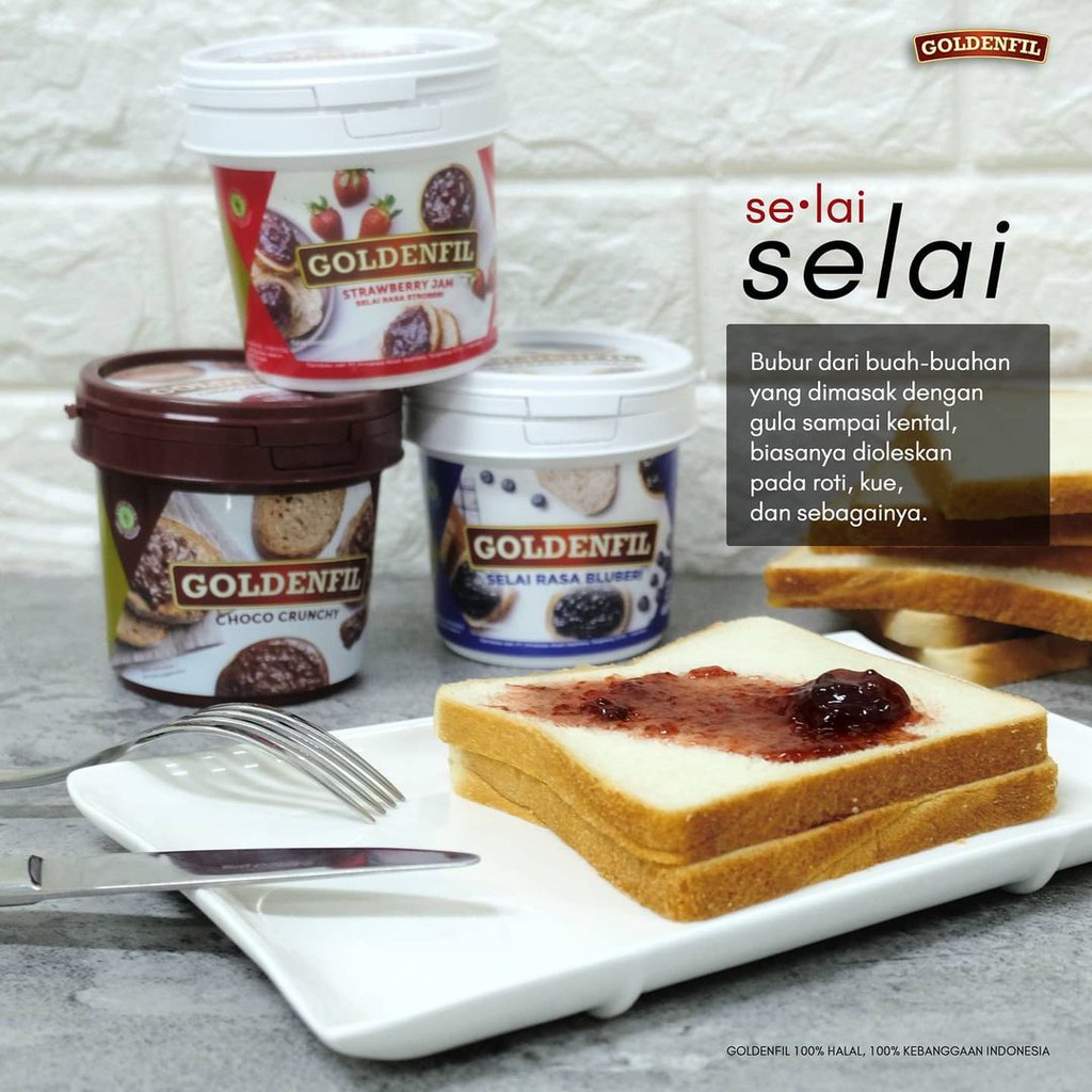 

Selai Goldenfil choco crunchy 250gr / Goldenfil Strawberry / Goldenfil Blueberry Menu Sarapan