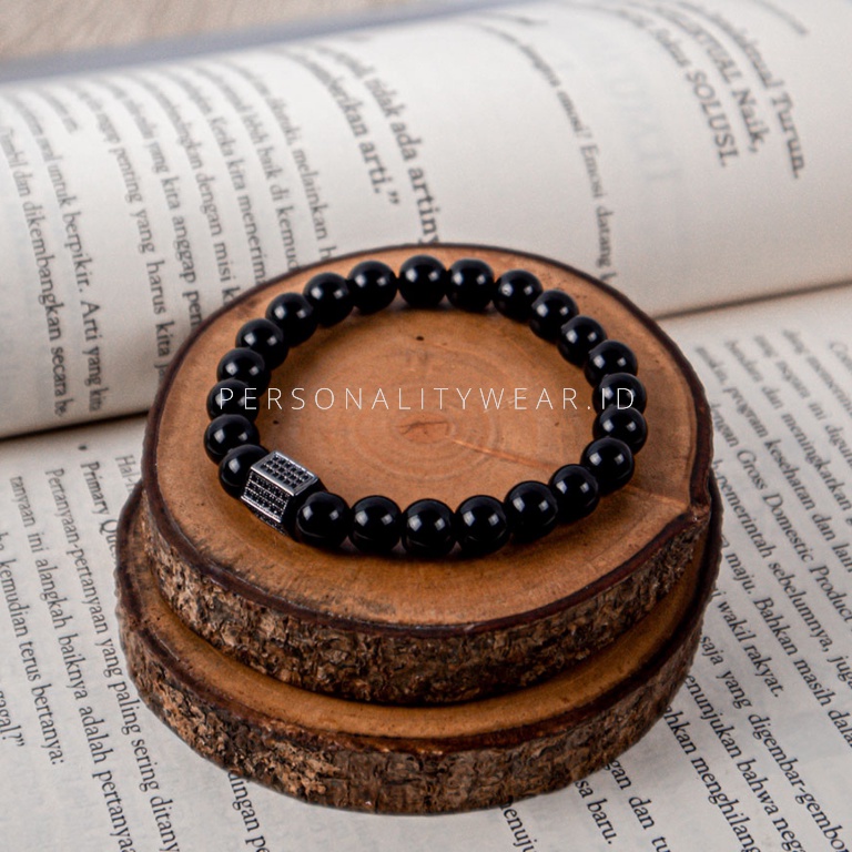 Gelang Pria Wanita Cowok Cewek Keren Keknian Batu Kristal Akik Black Onyx Hitam ASLI Original Simple Terbaru