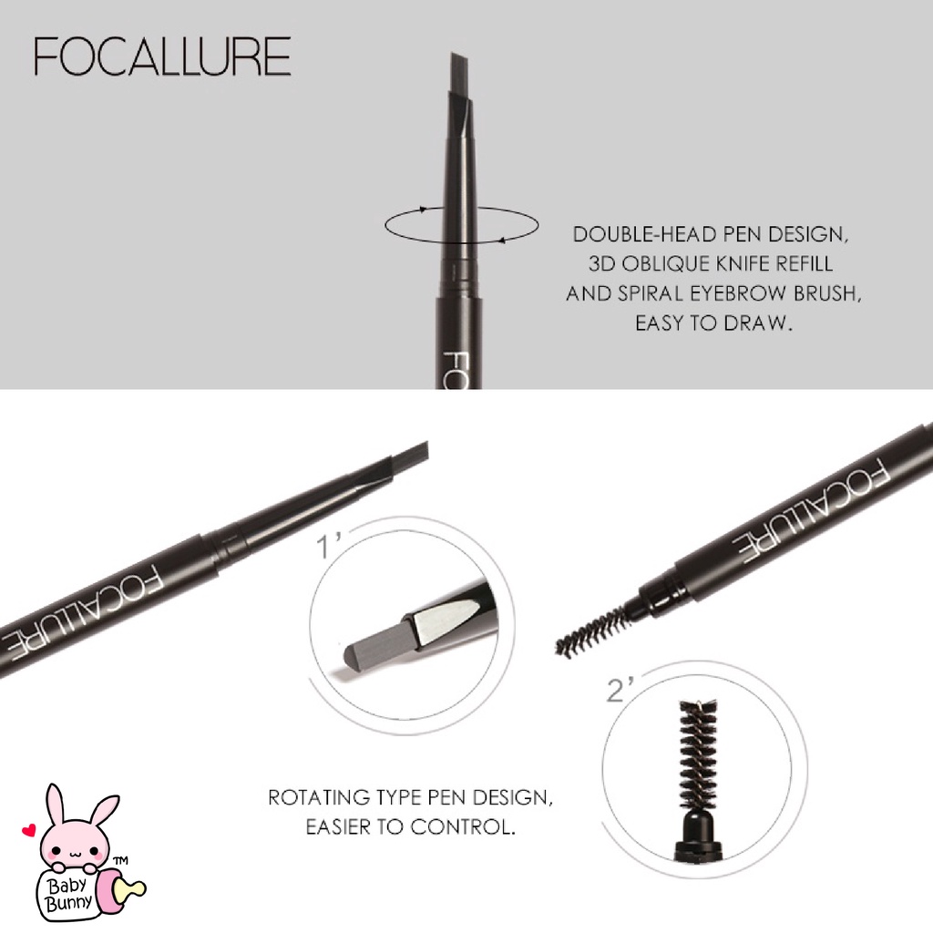 ❤ BELIA ❤ FOCALLURE Auto Brows Pen FA18 | Waterproof Long-Lasting Eyebrow Pencil - 3 Colours Pensil alis | BPOM