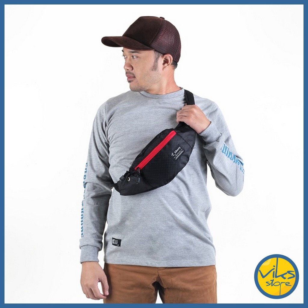 Tas Pinggang Pria / Cowok Selempang Waist Bag Bahu Casual Multifungsi Original Simpel Lokal Distro