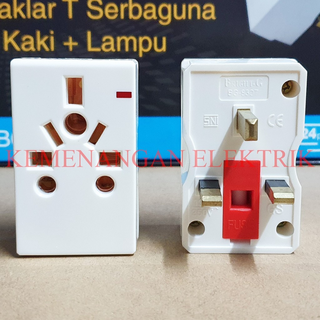 BRIGHT-G 8307 OVERSTEKER T SERBAGUNA KOMBINASI KAKI 3 / OVER STEKER LAMPU / STEKER T BRIGHT G / TRAVEL ADAPTOR CHARGER LUAR NEGERI TEE KAKI 3