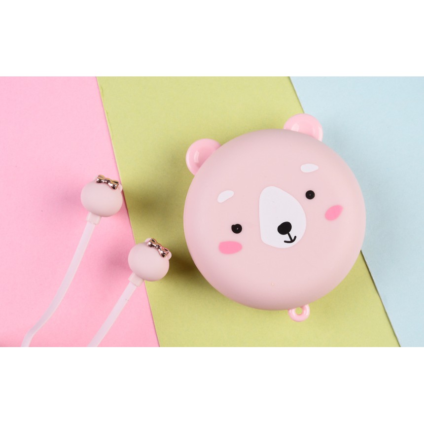 [E-156] Headset Earphone WAJAH BERUANG Lucu / Earphone + Wadah Earphone Motif Kartun WAJAH BERUANG